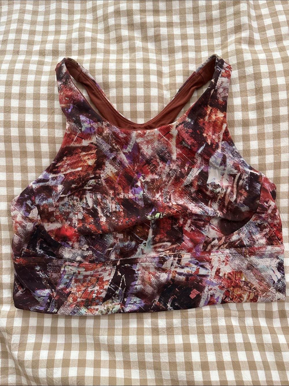 Lululemon Abstract Multi-Color Sports Bra - Earthy Red and Purple Print